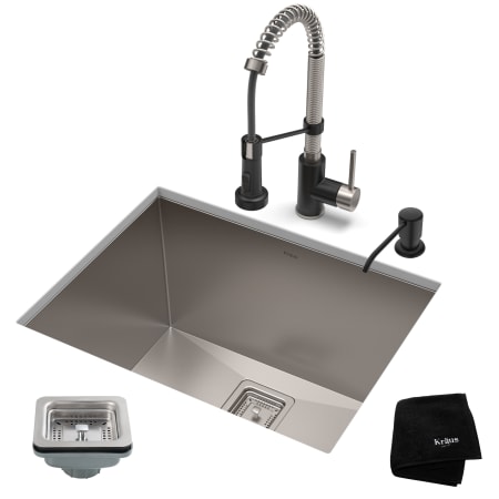 Kraus Pax 24" Undermount Single Basin Stainless Steel Kitchen Sink with Deck Mounted 1.8 (GPM) Pre-Rinse Kitchen Faucet with Soap Dispenser Stainless Steel / Matte Black