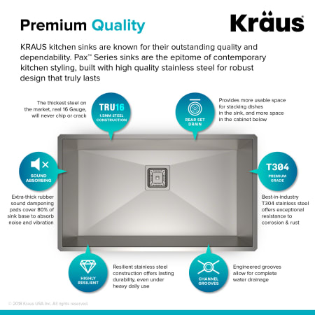Kraus KHU32 Pax 31-1/2" Single Basin 16 Gauge Stainless Steel Kitchen ...
