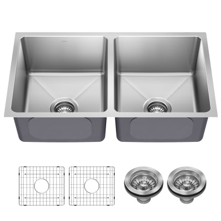 Kraus Fairlane 32-1/2" Undermount Double Basin Stainless Steel Kitchen Sink with Basin Rack and Basket Strainer Stainless Steel