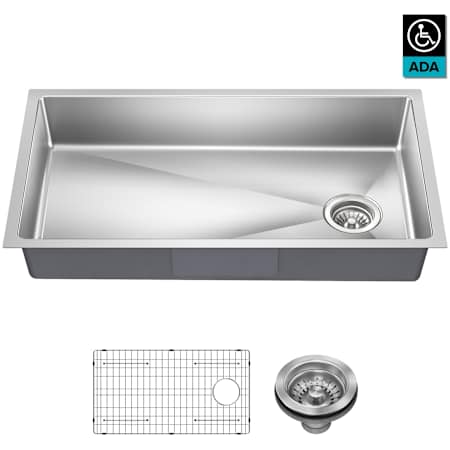 Kraus Fairlane 32-1/2" Undermount Single Basin Stainless Steel Contemporary Kitchen Sink with Basin Rack and Basket Strainer Stainless Steel