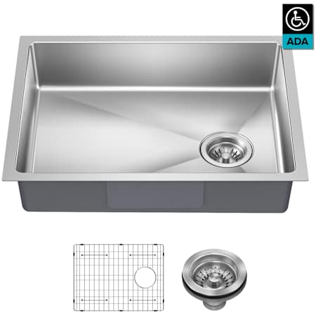 Kraus Fairlane 24-1/2" Undermount Single Basin Contemporary Stainless Steel Kitchen Sink with Basin Rack and Basket Strainer Stainless Steel