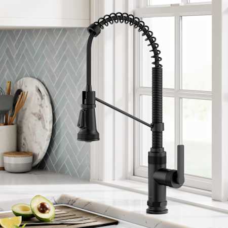 Kraus Allyn 1.8 GPM Single Hole Pre-Rinse Pull Down Kitchen Faucet Matte Black