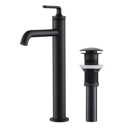 Kraus Ramus 1.2 GPM Vessel Single Hole Bathroom Faucet with Pop-Up Drain Assembly Matte Black