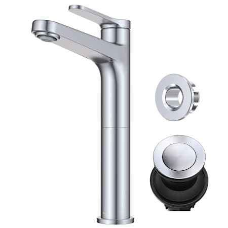 Kraus Indy 1.2 GPM Vessel Single Hole Bathroom Faucet with Push Push Pop-Up Drain Assembly and Overflow Cap Chrome