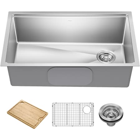 Kraus Fairlane 30" Undermount Single Basin Stainless Steel Workstation Kitchen Sink with Basin Rack, Basket Strainer and Cutting Board Stainless Steel