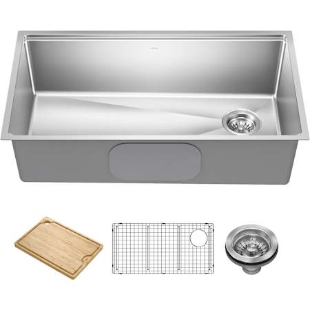 Kraus Fairlane 32" Undermount Single Basin Stainless Steel Workstation Kitchen Sink with Basin Rack, Basket Strainer and Cutting Board Stainless Steel