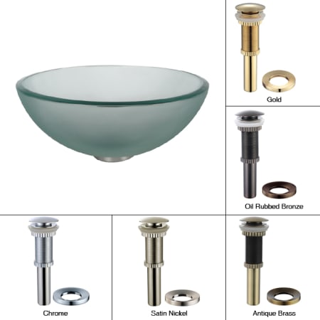 Kraus 14" Frosted Glass Vessel Bathroom Sink - Includes Pop-Up Drain and Mounting Ring Antique Brass