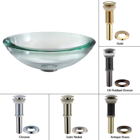 Kraus 17" Clear Glass Vessel Bathroom Sink - Includes Pop-Up Drain and Mounting Ring Antique Brass