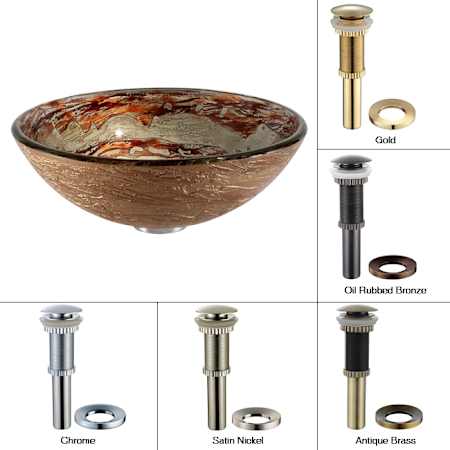 Kraus Copper 16-1/2" Ares Glass Vessel Bathroom Sink - Includes Pop-Up Drain and Mounting Ring Antique Brass