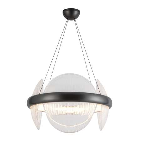 Kuzco Lighting Taurus 22" Wide LED Ring Chandelier with Ribbed Glass Shades Urban Bronze / Clear Ribbed Glass