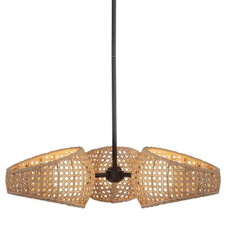 Kuzco Lighting Lanai 25" Wide LED Chandelier with Rattan Outer and Opal Glass Inner Shades Black / Opal Glass