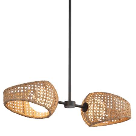 Kuzco Lighting Lanai 25" Wide LED Linear Chandelier with Rattan Outer and Opal Glass Inner Shades Black / Opal Glass