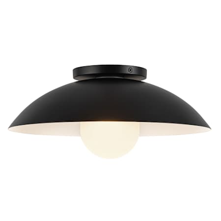 Kuzco Lighting Umbra 14" Wide Semi-Flush Ceiling Fixture with Frosted Glass Lower Shade Black / Opal Glass