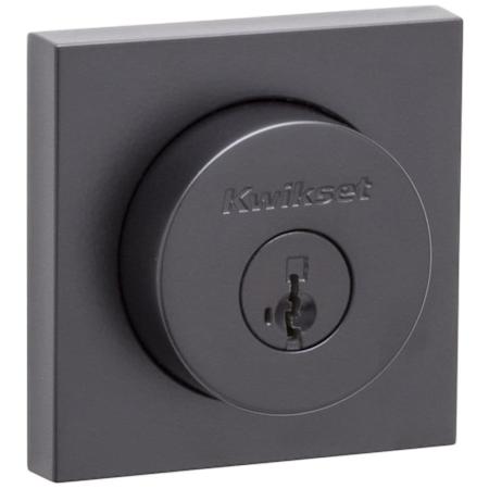 Kwikset Halifax Square Rose Single Cylinder Deadbolt SmartKey with 6AL Latch and Square Corner, Round Corner and 5303 Round Corner Full Lip Strikes KA3 Matte Black