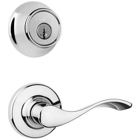 Kwikset Balboa Passage Lever Set and Single Cylinder Keyed Entry Deadbolt Combo with SmartKey from the 660 Series Polished Chrome