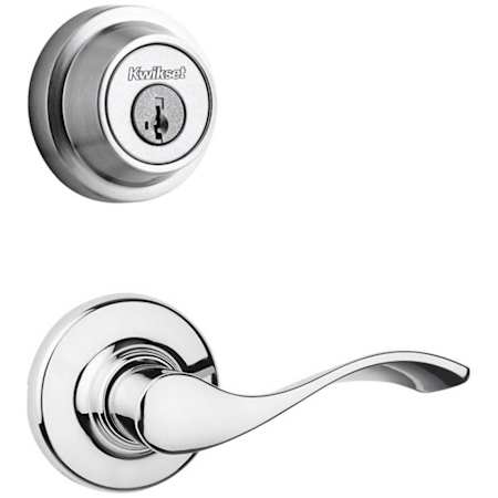 Kwikset Balboa Passage Lever Set and Single Cylinder Keyed Entry Deadbolt Combo with SmartKey from the Contemporary Collection Polished Chrome