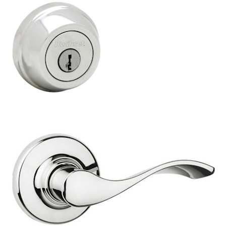 Kwikset Balboa Passage Lever Set and Single Cylinder Keyed Entry Deadbolt Combo with SmartKey from the 780 Series Polished Chrome