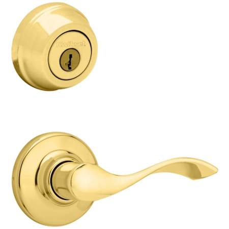 Kwikset Balboa Passage Lever Set and Single Cylinder Keyed Entry Deadbolt Combo with SmartKey from the 780 Series Polished Brass
