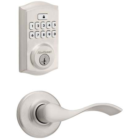 Kwikset Balboa Passage Lever Set and Electronic Keyless Entry Deadbolt Combo Pack with SmartKey from the SmartCode Deadbolts Touchpad Collection Satin Nickel