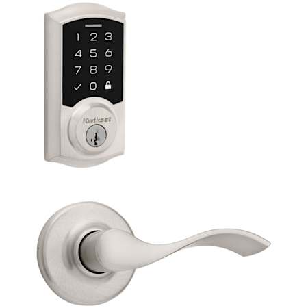 Kwikset Balboa Passage Lever Set and Electronic Keyless Entry Deadbolt Combo Pack with SmartKey from the SmartCode Deadbolts Touchscreen Collection Satin Nickel