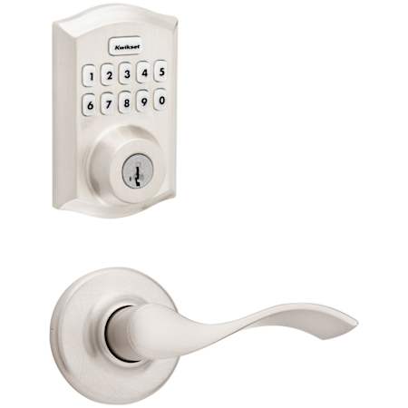 Kwikset Balboa Passage Lever Set and Electronic Keyless Entry Deadbolt Combo Pack with SmartKey from the Home Connect Collection Satin Nickel