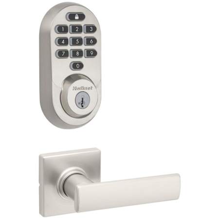 Kwikset Breton Passage Lever Set and Electronic Keyless Entry Deadbolt Combo Pack with SmartKey from the Halo Collection Satin Nickel