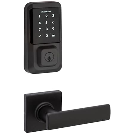 Kwikset Breton Passage Lever Set and Electronic Keyless Entry Deadbolt Combo Pack with SmartKey from the Halo Collection Matte Black