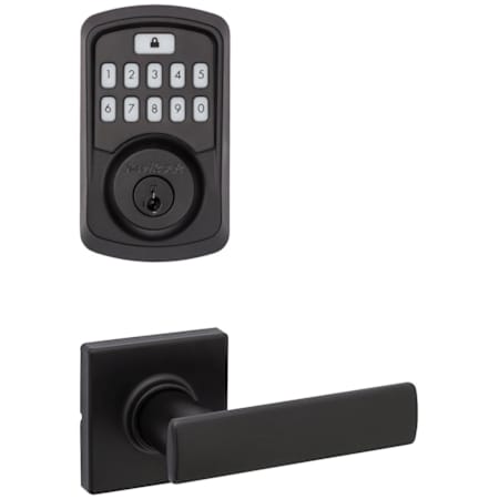 Kwikset Breton Passage Lever Set and Electronic Keyless Entry Deadbolt Combo Pack with SmartKey from the Aura Collection Matte Black