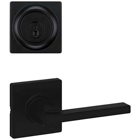 Kwikset Casey Passage Lever Set and Single Cylinder Keyed Entry Deadbolt Combo with SmartKey from the Signature Series Matte Black