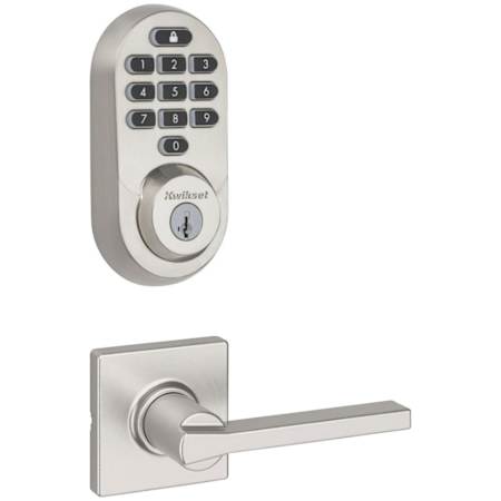 Kwikset Casey Passage Lever Set and Electronic Keyless Entry Deadbolt Combo Pack with SmartKey from the Halo Collection Satin Nickel