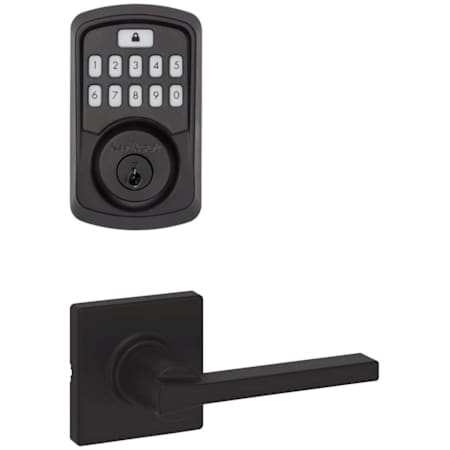 Kwikset Casey Passage Lever Set and Electronic Keyless Entry Deadbolt Combo Pack with SmartKey from the Aura Collection Matte Black