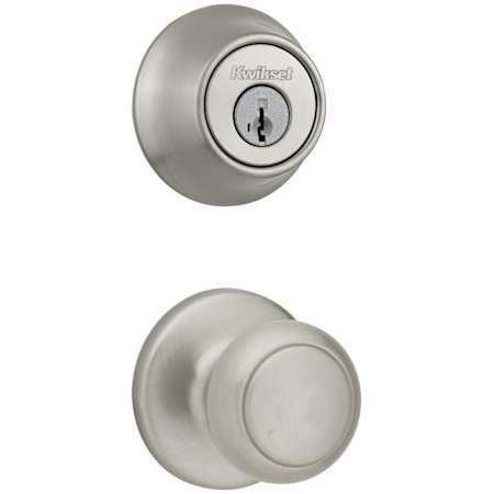 Kwikset Cove Passage Knob Set and Single Cylinder Keyed Entry Deadbolt Combo with SmartKey from the 660 Series Satin Nickel