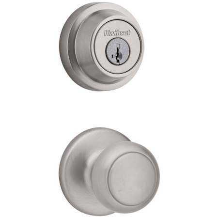 Kwikset Cove Passage Knob Set and Single Cylinder Keyed Entry Deadbolt Combo with SmartKey from the Contemporary Collection Satin Nickel
