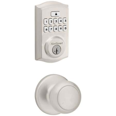 Kwikset Cove Passage Knob Set and Electronic Keyless Entry Deadbolt Combo Pack with SmartKey from the SmartCode Deadbolts Touchpad Collection Satin Nickel