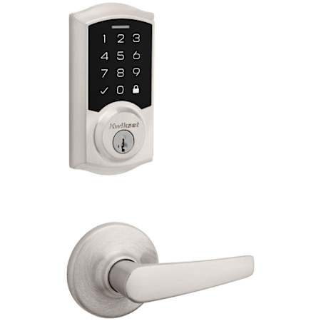 Kwikset Delta Passage Lever Set and Electronic Keyless Entry Deadbolt Combo Pack with SmartKey from the SmartCode Deadbolts Touchscreen Collection Satin Nickel