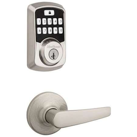 Kwikset Delta Passage Lever and 942 Aura Keypad Deadbolt Combo Pack with SmartKey and Bluetooth Technology Satin Nickel