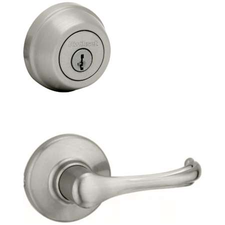 Kwikset Dorian Passage Lever Set and Single Cylinder Keyed Entry Deadbolt Combo with SmartKey from the 780 Series Satin Nickel