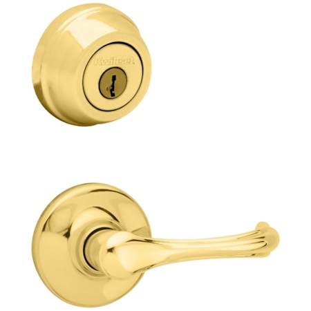 Kwikset Dorian Passage Lever Set and Single Cylinder Keyed Entry Deadbolt Combo with SmartKey from the 780 Series Polished Brass