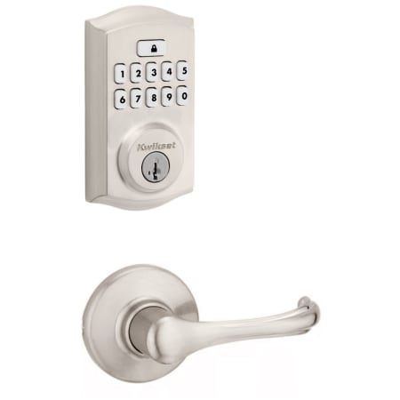 Kwikset Dorian Passage Lever Set and Electronic Keyless Entry Deadbolt Combo Pack with SmartKey from the SmartCode Deadbolts Touchpad Collection Satin Nickel