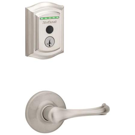 Kwikset Dorian Passage Lever and 959 Fingerprint Traditional Halo WiFi Enabled Deadbolt Combo Pack with SmartKey Satin Nickel