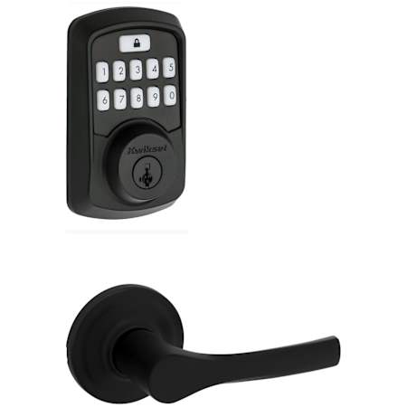Kwikset Henley Passage Lever Set and Aura Electronic Keypad Deadbolt Combo Pack with SmartKey Matte Black