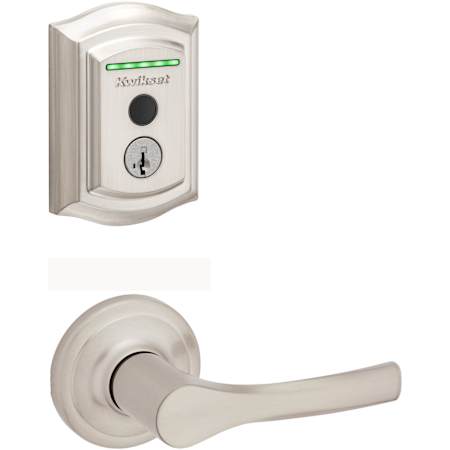 Kwikset Henley Passage Lever Set and Halo Electronic Fingerprint Deadbolt Combo Pack with SmartKey Satin Nickel