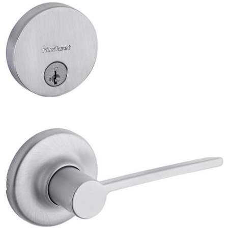 Kwikset Ladera Passage Lever Set and Single Cylinder Keyed Entry Deadbolt Combo with SmartKey from the Uptown Collection Satin Chrome