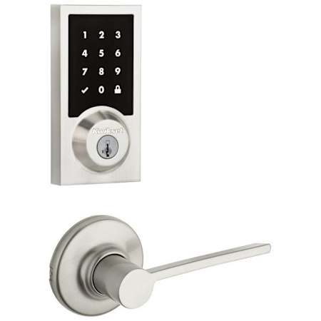 Kwikset Ladera Passage Lever and 916 Contemporary Touchscreen Deadbolt Combo Pack with SmartKey and Z-Wave Technology Satin Nickel