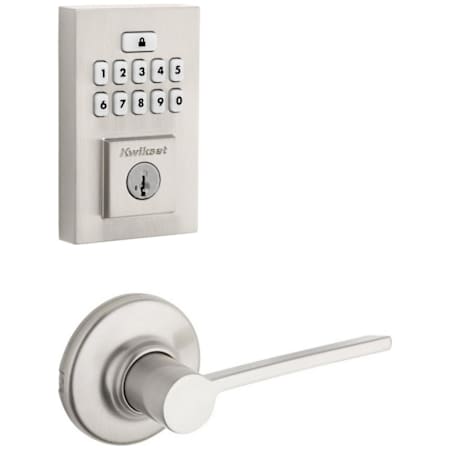 Kwikset Ladera Passage Lever Set and Electronic Keyless Entry Deadbolt Combo Pack with SmartKey from the SmartCode Deadbolts Touchpad Collection Satin Nickel