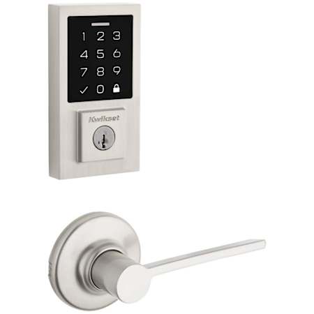 Kwikset Ladera Passage Lever Set and Electronic Keyless Entry Deadbolt Combo Pack with SmartKey from the SmartCode Deadbolts Touchscreen Collection Satin Nickel