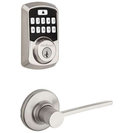 Kwikset Ladera Passage Lever and 942 Aura Keypad Deadbolt Combo Pack with SmartKey and Bluetooth Technology Satin Nickel