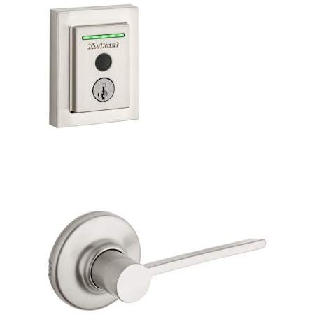 Kwikset Ladera Passage Lever and 959 Fingerprint Contemporary Halo WiFi Enabled Deadbolt Combo Pack with SmartKey Satin Nickel