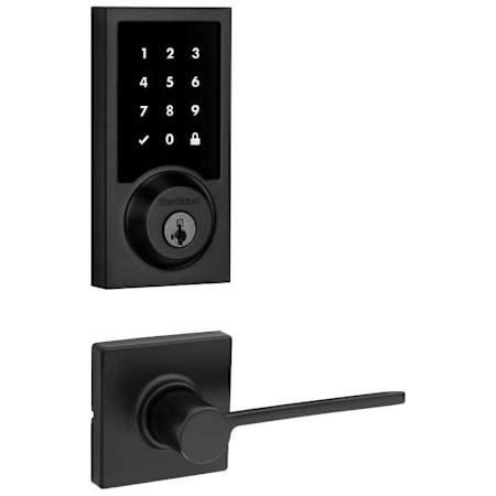 Kwikset Ladera Passage Lever and 916 Contemporary Touchscreen Deadbolt Combo Pack with SmartKey and Z-Wave Technology Matte Black