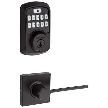 Kwikset Ladera Passage Lever and 942 Aura Keypad Deadbolt Combo Pack with SmartKey and Bluetooth Technology Iron Black